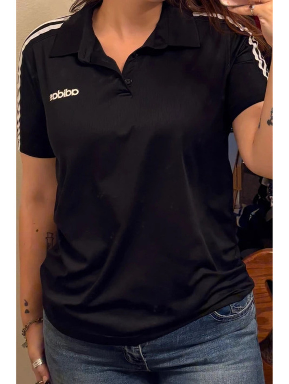 Y2K Black Fitted Women’s Adidas Short sleeve Polo Henley
